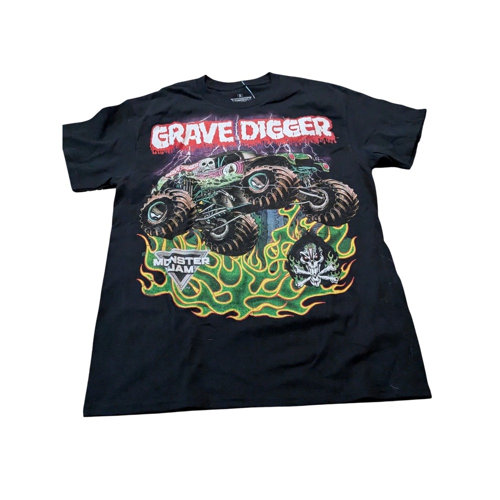 Monster Jam Grave Digger Graphic T-Shirt Black Ripple Junction Mens Medium
